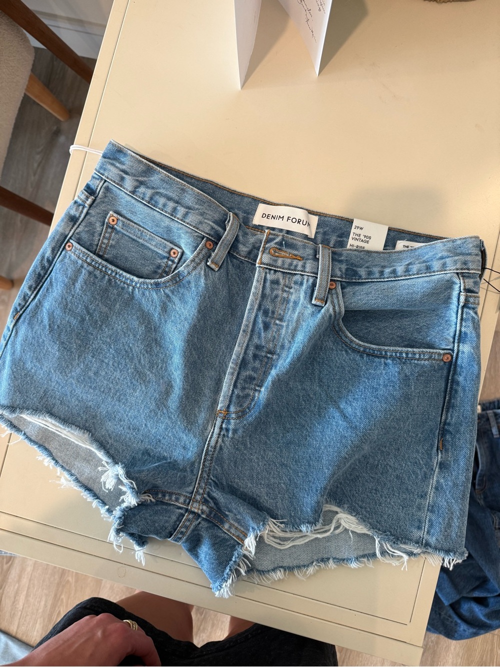 Denim Forum Light Blue Frayed High-Rise Jean Shorts